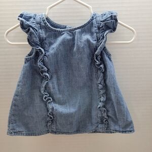 Old Navy Baby Girl 6-12M Chambray Ruffle Top Sleeveless